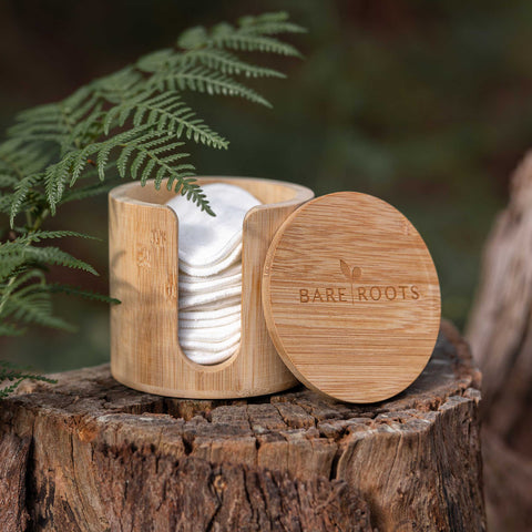 Bamboo Holder and Cotton Facial Pad Set