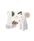 Age Support Bundle with Flora Cream, Marigold Cleansing Balm, and Curative Serum arranged on a neutral background