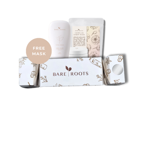 bare roots bon bon with products behind it