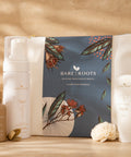 Bare Roots skincare products on a wooden surface with a natural background