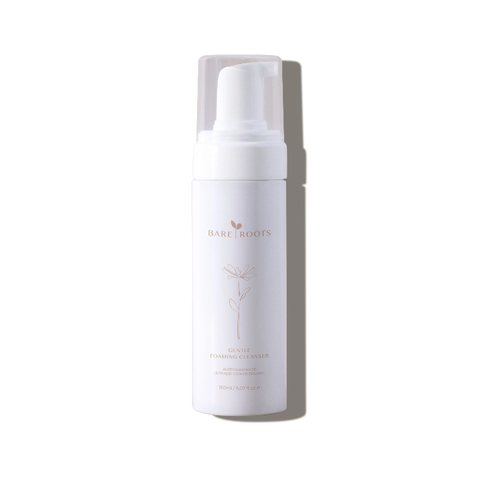 Bare Roots Gentle Foaming Cleanser bottle with pump dispenser on white background.