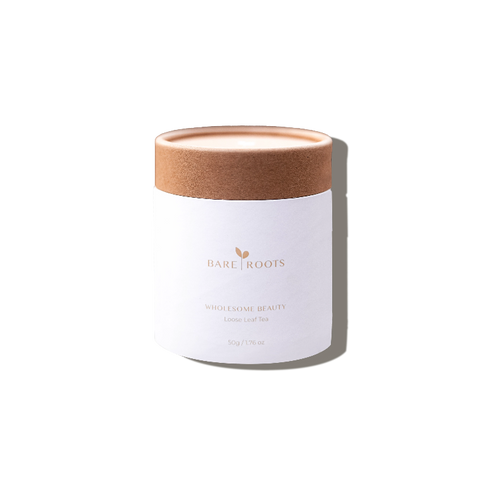 Bare Roots Wholesome Beauty Tea pouch displayed against a light background.