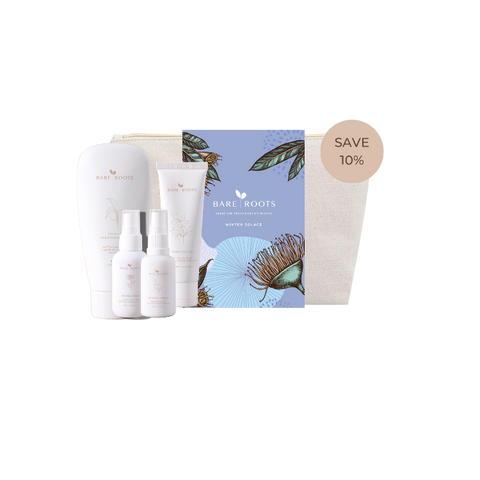 Skincare product set with a branded box on a white background