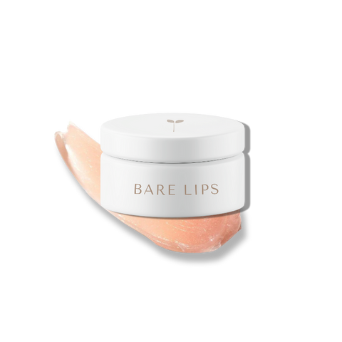 Bare Roots Bare Lips hydrating active lip balm in a clear jar with a white lid.
