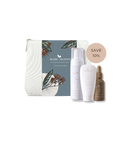 Bare Roots Clear Skin Bundle hero — Gentle Foaming Cleanser, Clarity Serum, Vital Cream with travel case