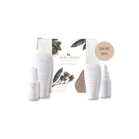 Bare Roots Sensitive Skin Bundle — Gentle Cleansing Milk, Herbal Mist, Vital Cream, Omega Oil with case