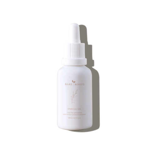 Bare Roots Omega Oil in amber dropper bottle — nourishing facial oil for skin barrier