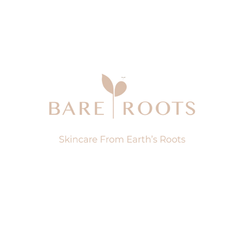 Bare Roots skincare brand logo with a leaf design on a white background