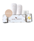 Bare Roots skincare product set with bottles and packaging on a white background
