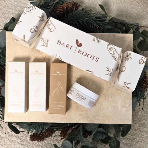 bare roots bon bon with products flat laid