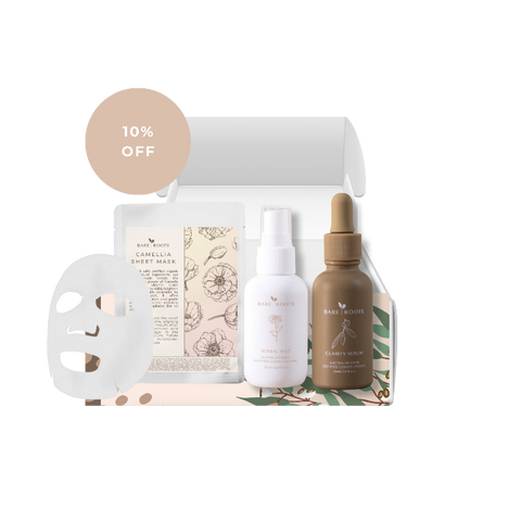 Skincare product set with a discount label on a white background